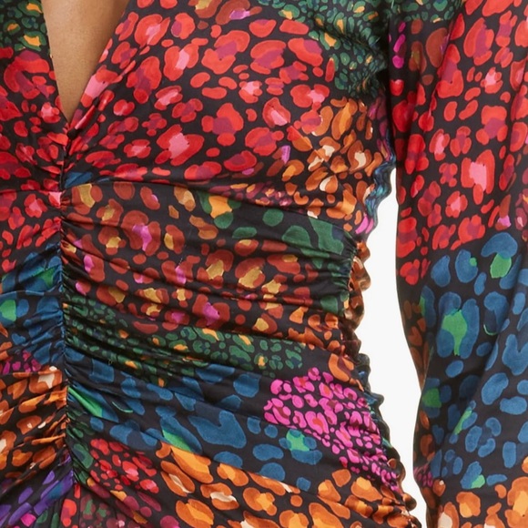 FARM Rio NWT Full of Rainbow Hearts Ruched Long Sleeve Midi Dress Size Large - Picture 3 of 9